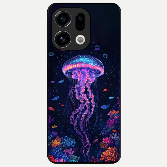  Neon Jellyfish Glass Case For Oppo Find X9 back cover – full design glossy printed glass finish