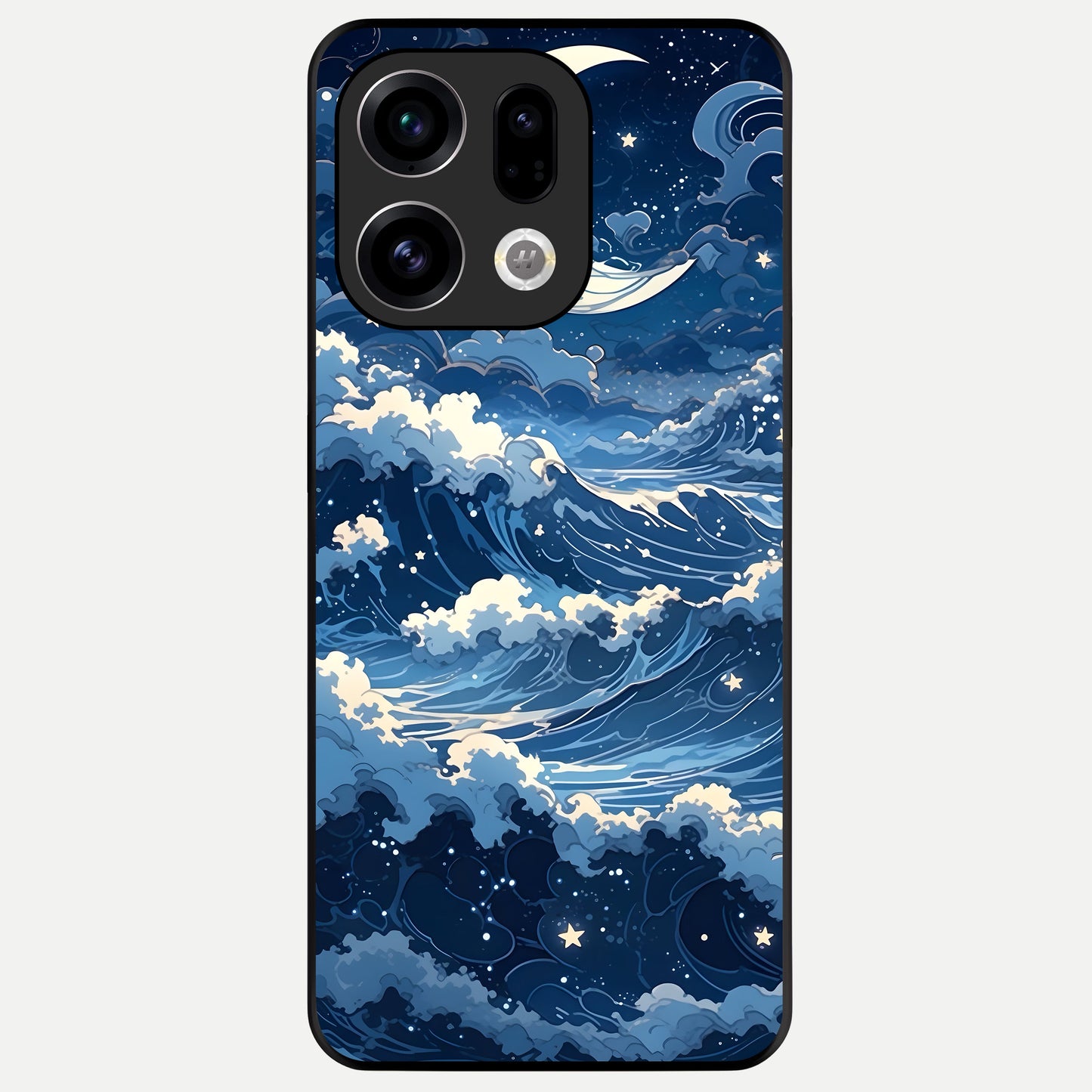  Ocean Moon Waves Glass Case For Oppo Find X9 back cover – full design glossy printed glass finish
