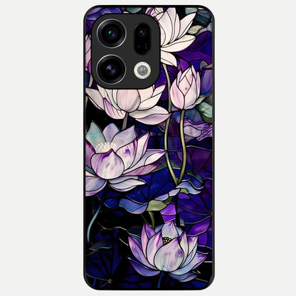  Purple Lotus Pattern Glass Case For Oppo Find X9 back cover – full design glossy printed glass finish
