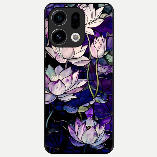  Purple Lotus Pattern Glass Case For Oppo Find X9 back cover – full design glossy printed glass finish