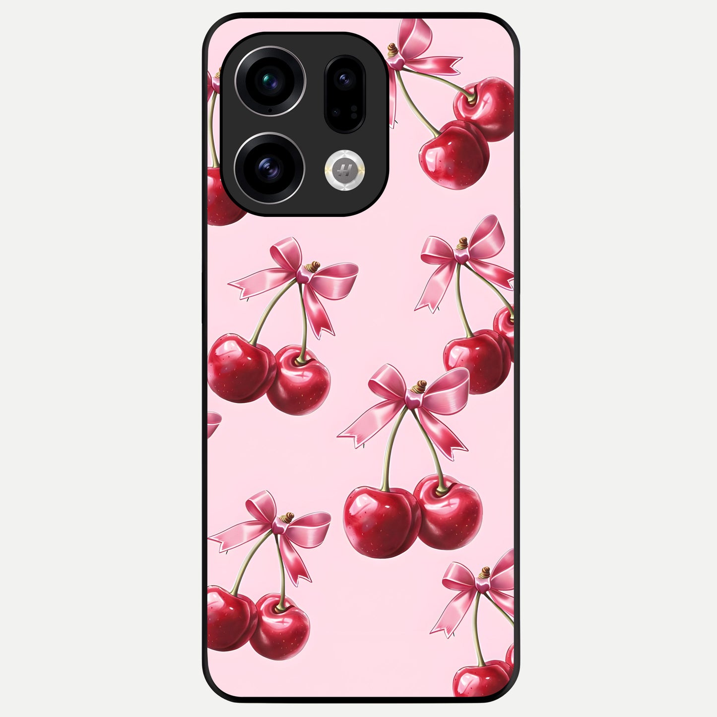  Red Cherries Pattern Glass Case For Oppo Find X9 back cover – full design glossy printed glass finish