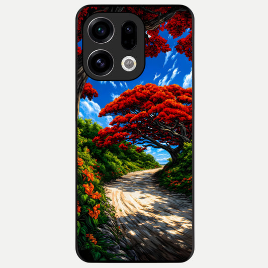  Red Trees Pathway Glass Case For Oppo Find X9 back cover – full design glossy printed glass finish