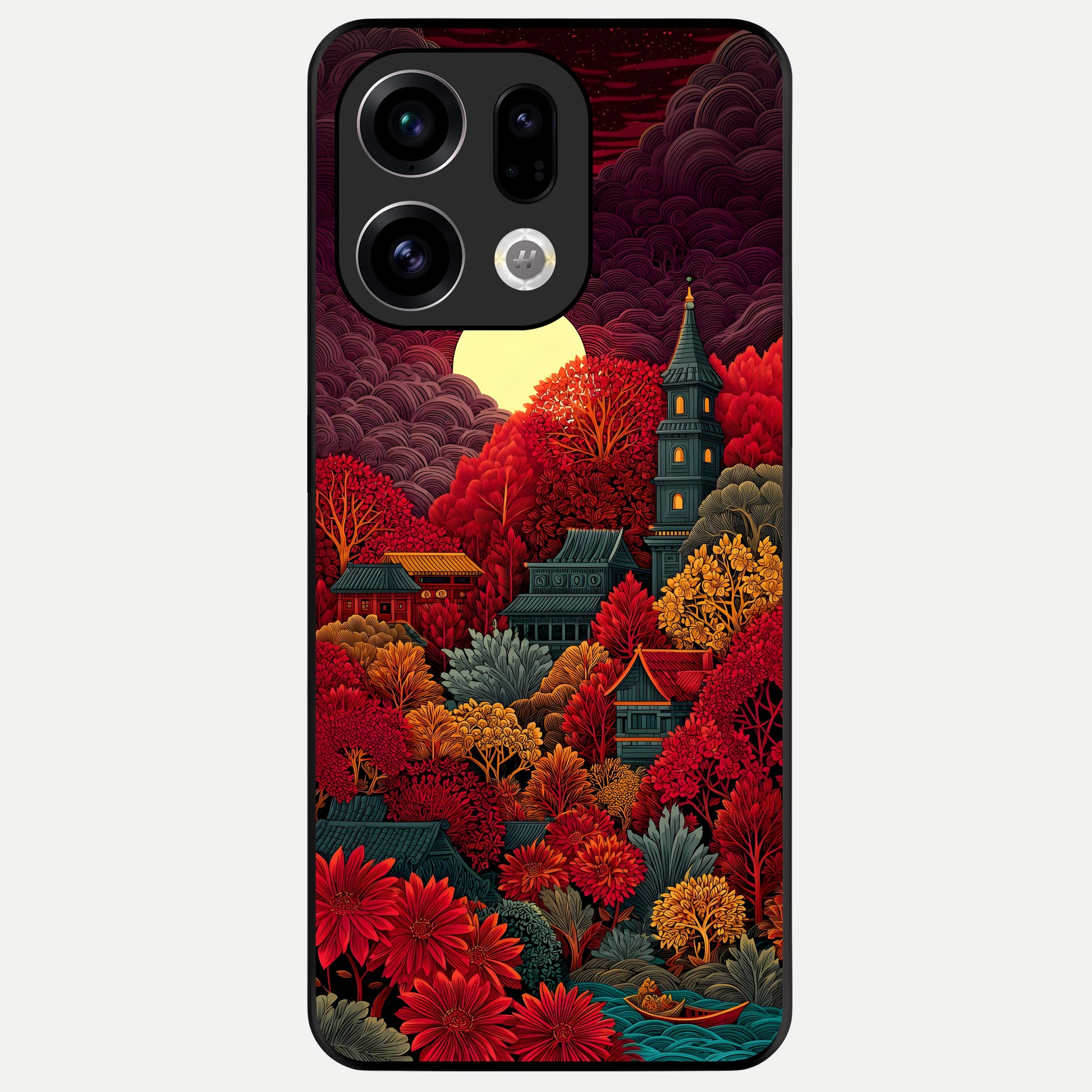  Scarlet Autumn Temple Glass Case For Oppo Find X9 back cover – full design glossy printed glass finish