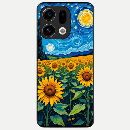  Starry Sunflower Dreams Glass Case For Oppo Find X9 back cover – full design glossy printed glass finish