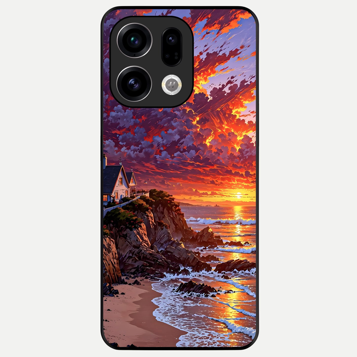  Sunset House By Sea Glass Case For Oppo Find X9 back cover – full design glossy printed glass finish