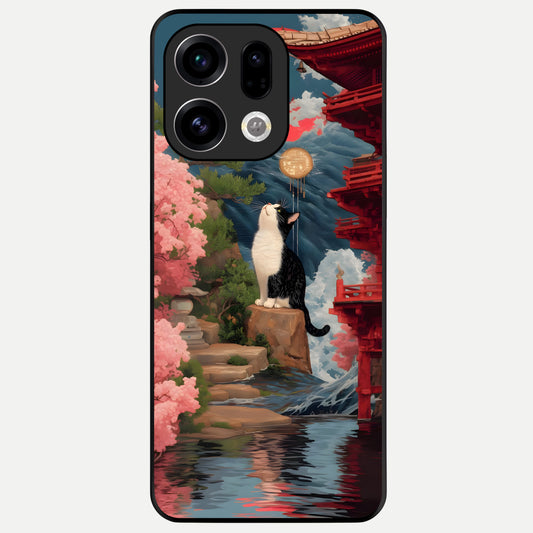  Temple Cat Scenery Glass Case For Oppo Find X9 back cover – full design glossy printed glass finish