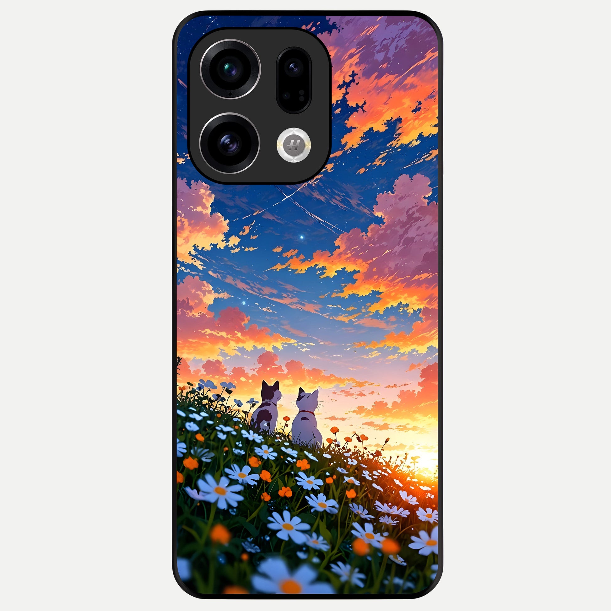  Two Cats Friends Glass Case For Oppo Find X9 back cover – full design glossy printed glass finish