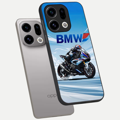  BMW Power Drift phone case For Oppo Find X9 showing premium glass back cover with detailed artwork