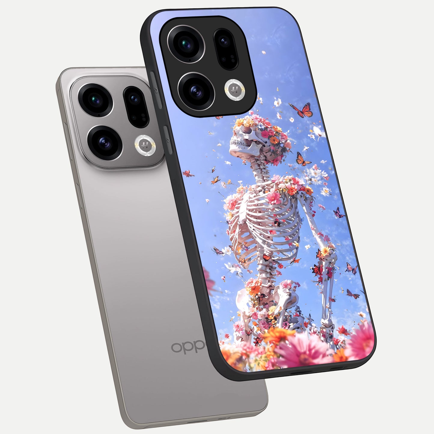  Bloom Beyond Bones phone case For Oppo Find X9 showing premium glass back cover with detailed artwork