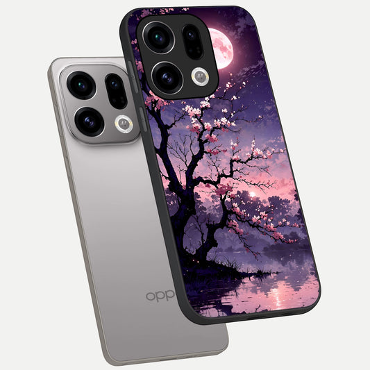  Blossom Pink Moon phone case For Oppo Find X9 showing premium glass back cover with detailed artwork