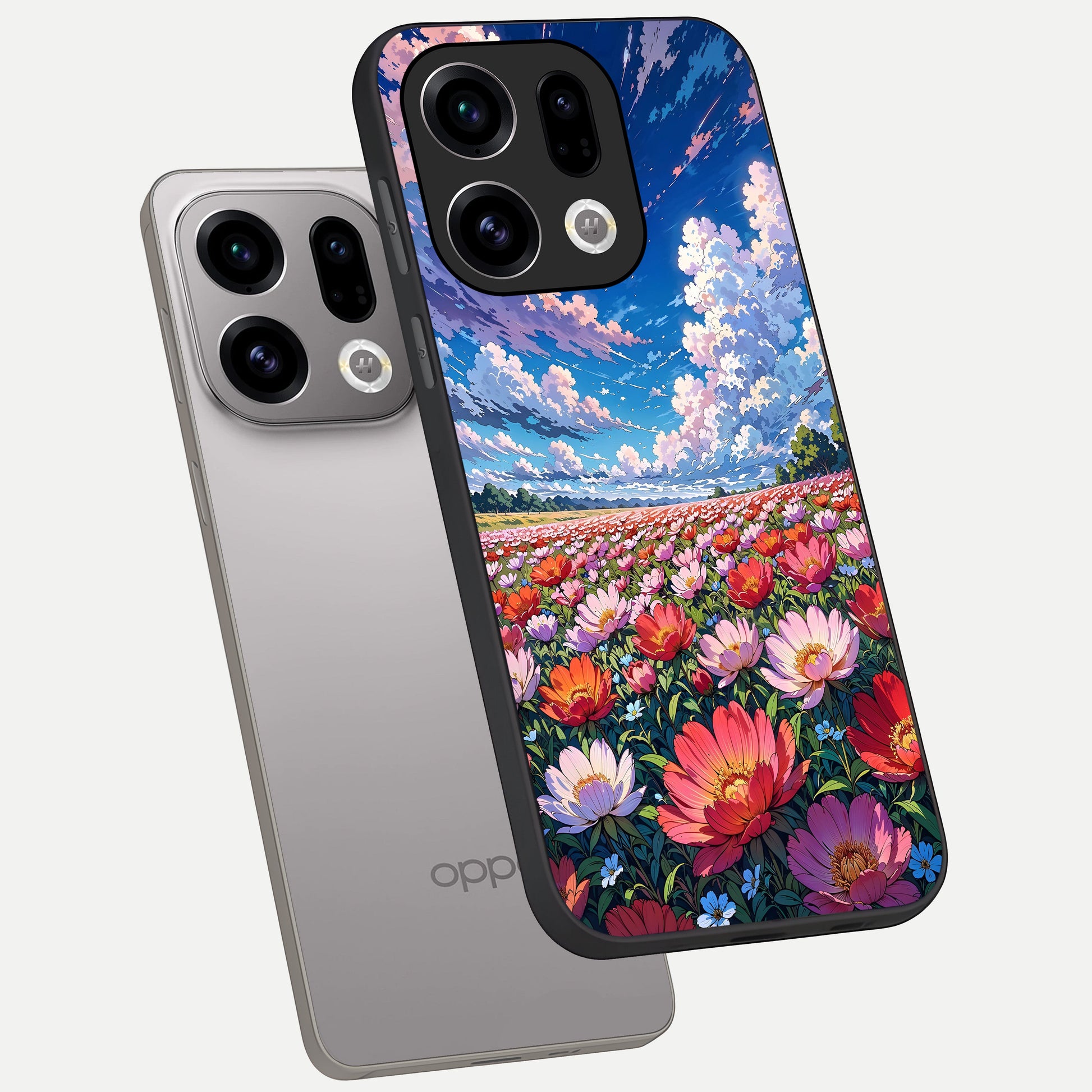  Blossom Sky Field phone case For Oppo Find X9 showing premium glass back cover with detailed artwork