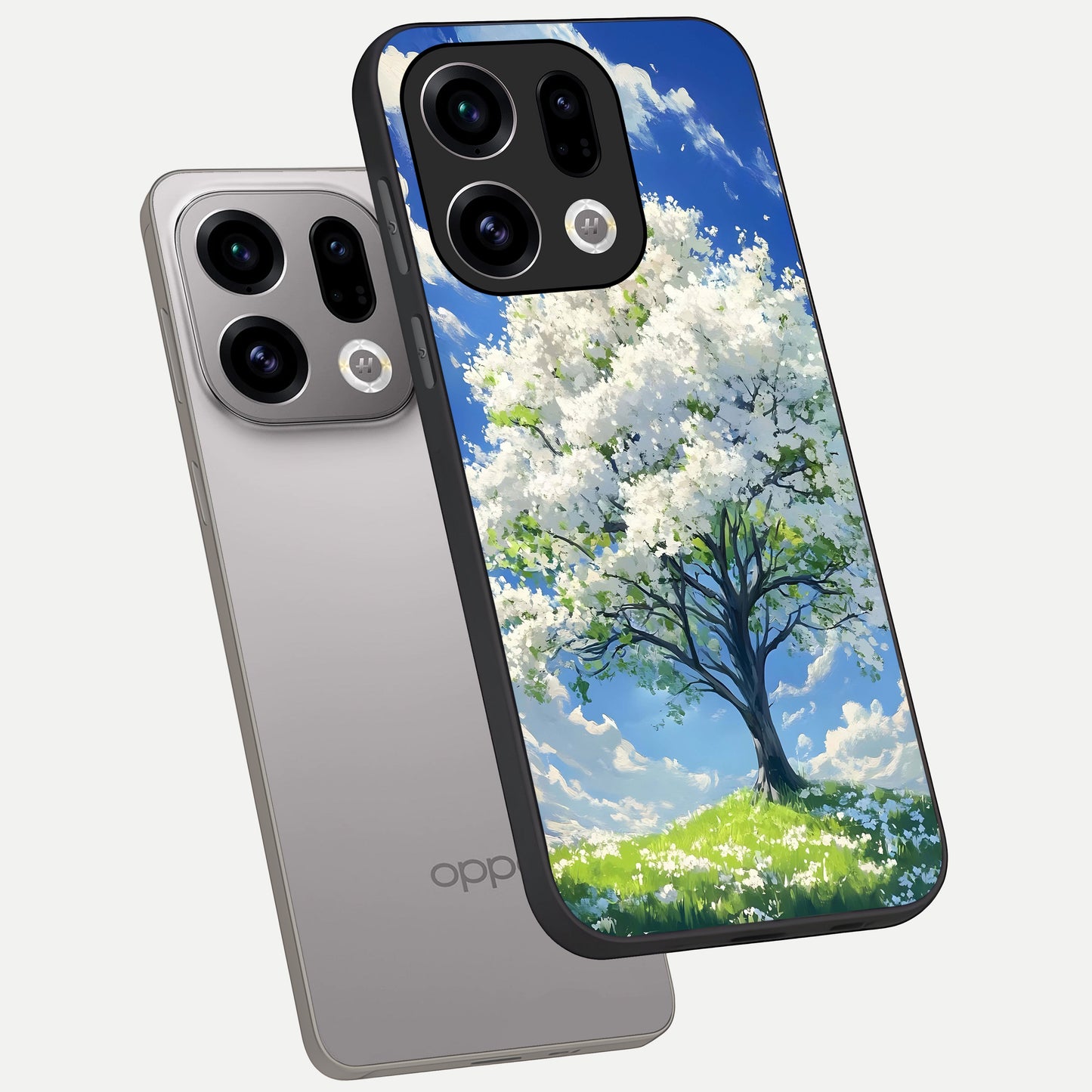  Blossom Sky Serenity phone case For Oppo Find X9 showing premium glass back cover with detailed artwork