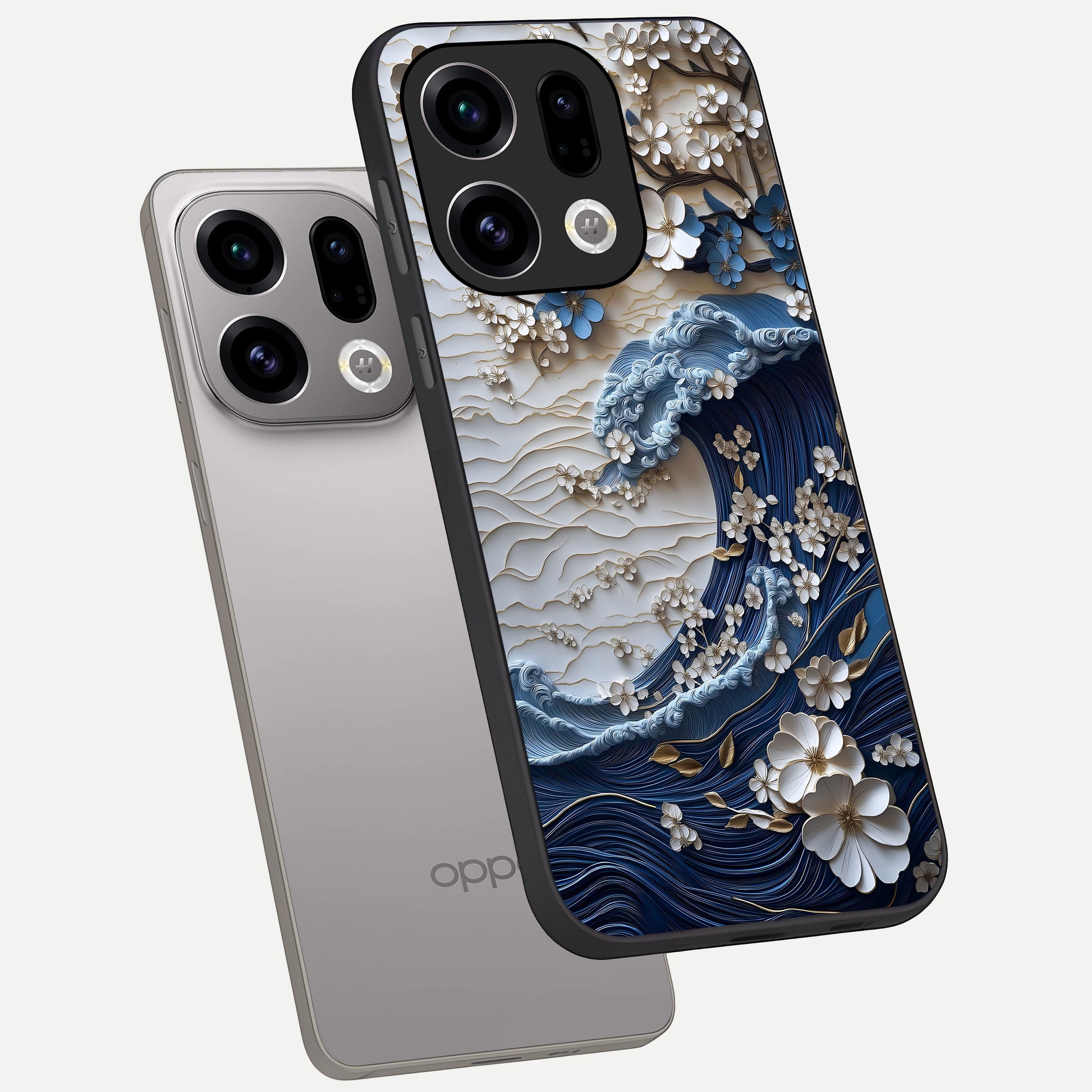  Blossom Wave Art phone case For Oppo Find X9 showing premium glass back cover with detailed artwork