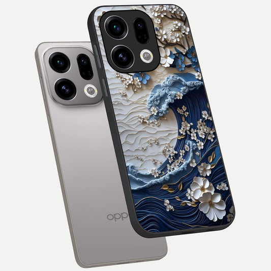  Blossom Wave Art phone case For Oppo Find X9 showing premium glass back cover with detailed artwork