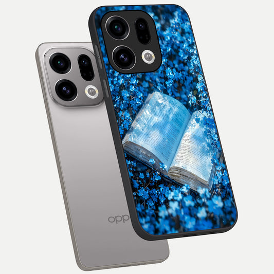  Blue Bloom Tales phone case For Oppo Find X9 showing premium glass back cover with detailed artwork