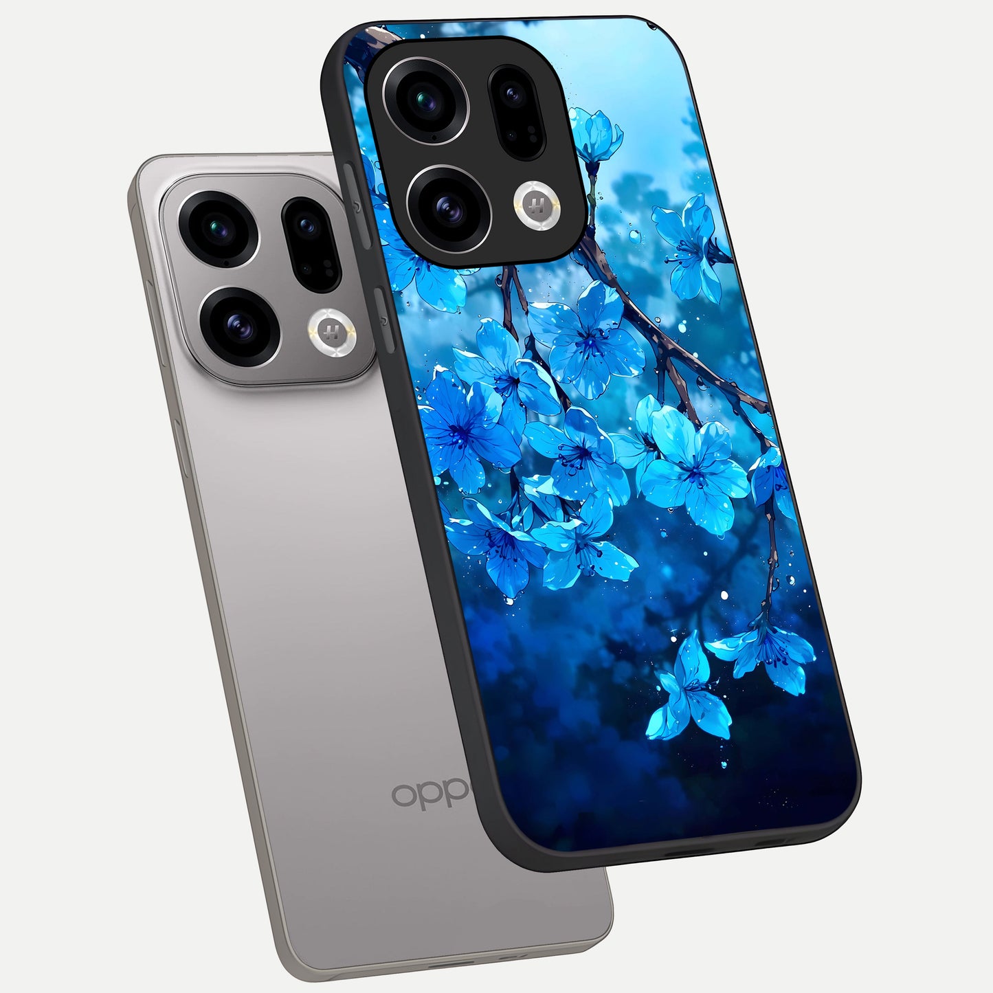  Blue Blossoms Branch phone case For Oppo Find X9 showing premium glass back cover with detailed artwork
