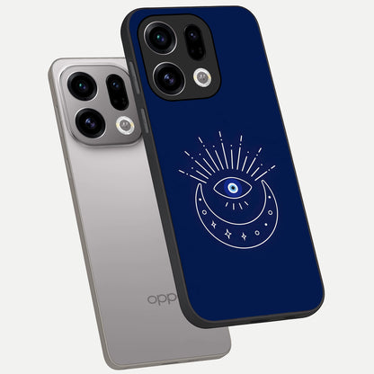  Blue Evil Eye phone case For Oppo Find X9 showing premium glass back cover with detailed artwork