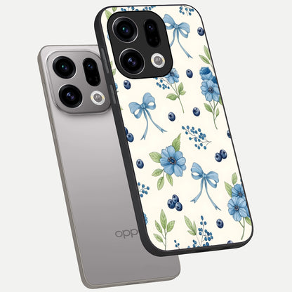  Blue Flower And Bow phone case For Oppo Find X9 showing premium glass back cover with detailed artwork