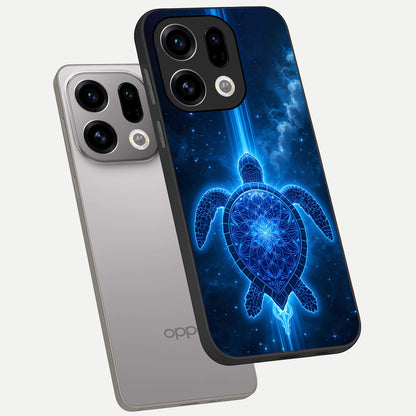  Blue Galaxy Turtle phone case For Oppo Find X9 showing premium glass back cover with detailed artwork