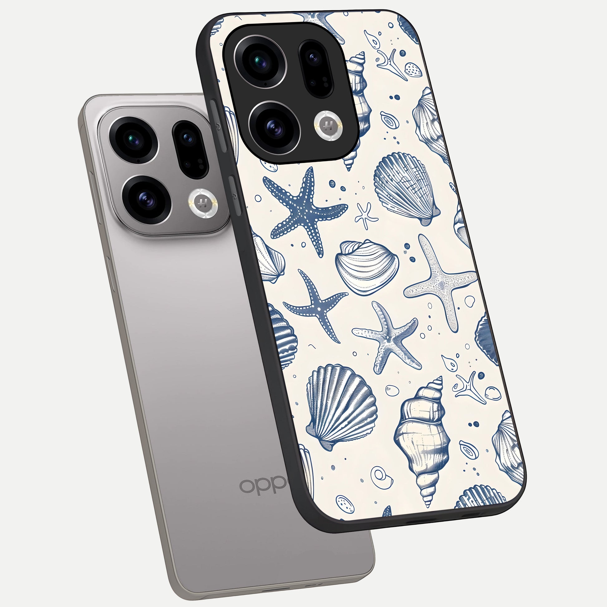  Blue Ocean Outline phone case For Oppo Find X9 showing premium glass back cover with detailed artwork