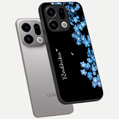  Blue Petal Dream Custom Name phone case For Oppo Find X9 showing premium glass back cover with detailed artwork