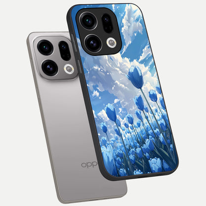  Blue Tulip Clouds phone case For Oppo Find X9 showing premium glass back cover with detailed artwork