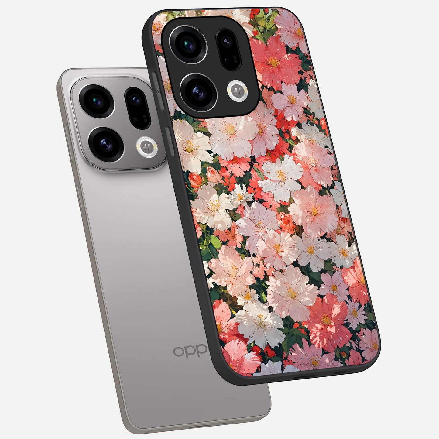  Blush Bloom Field phone case For Oppo Find X9 showing premium glass back cover with detailed artwork