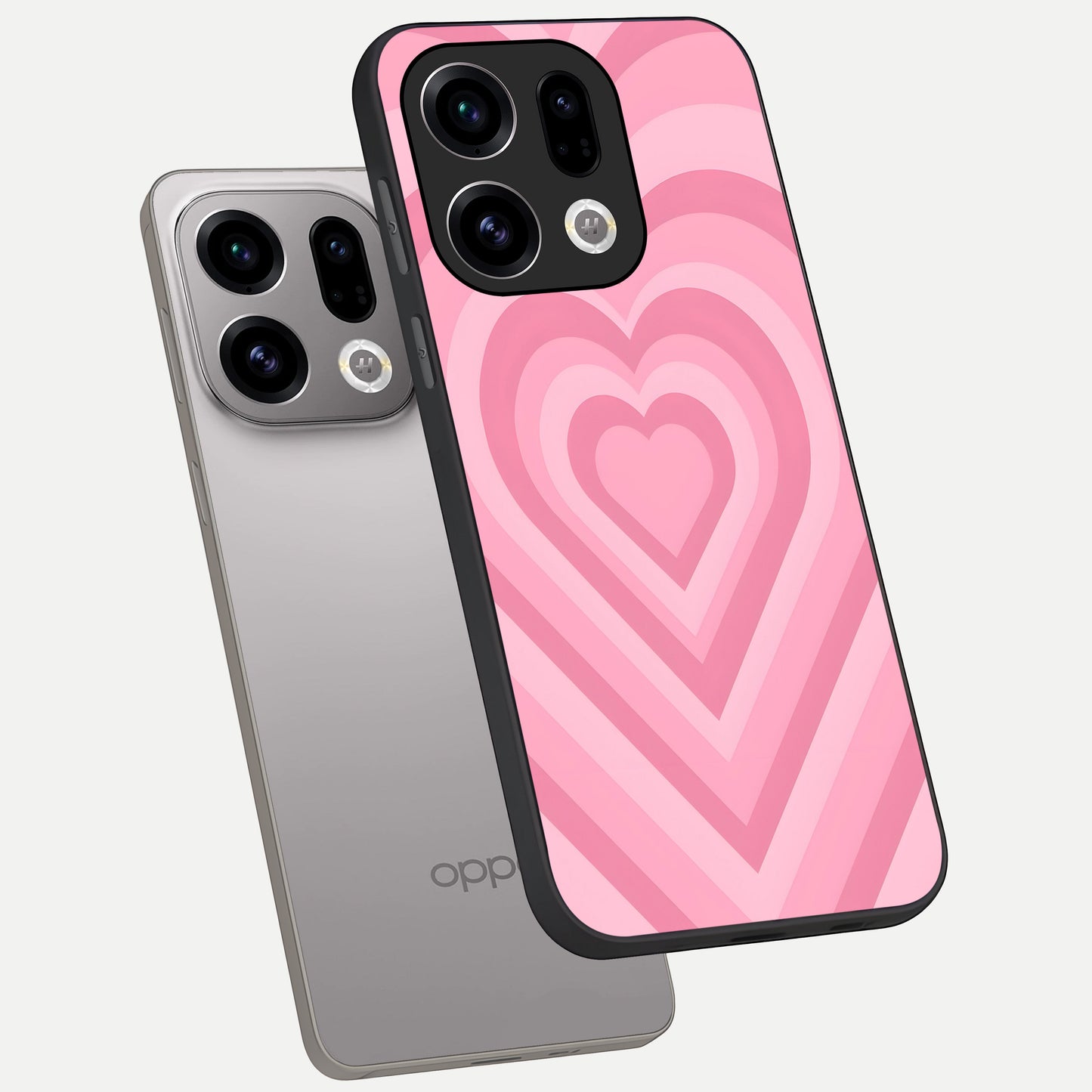 Blush Heart Waves phone case For Oppo Find X9 showing premium glass back cover with detailed artwork