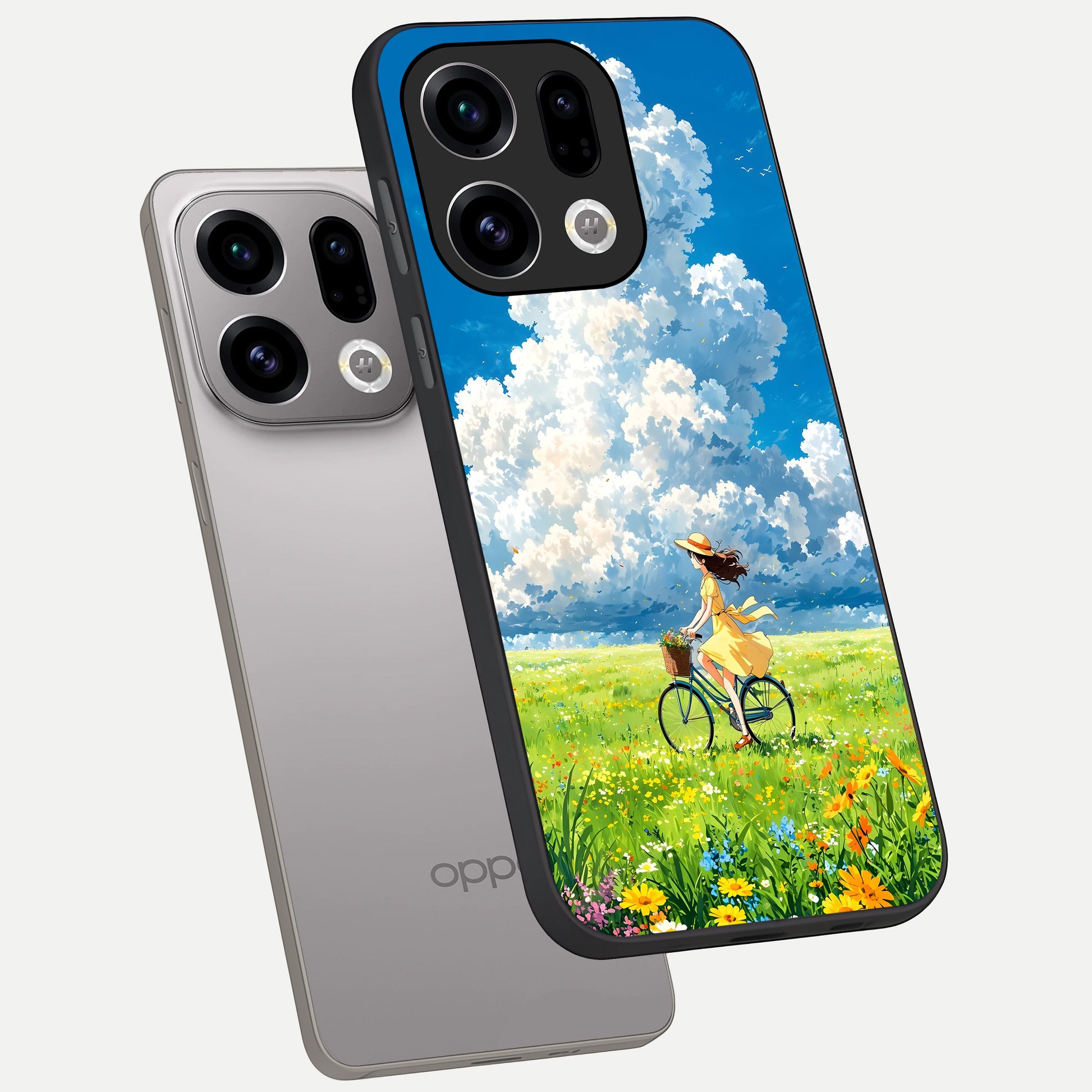  Breezy Meadow Ride phone case For Oppo Find X9 showing premium glass back cover with detailed artwork