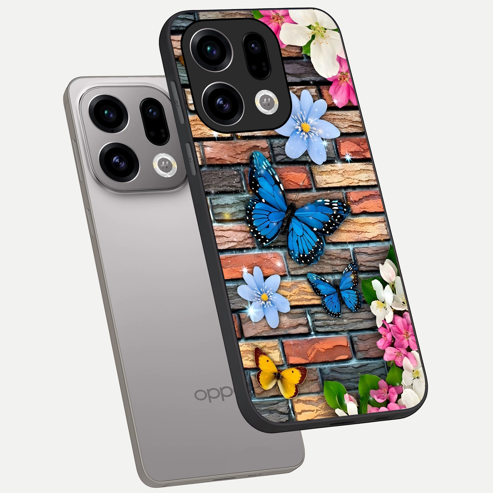  Brick Bloom Flight phone case For Oppo Find X9 showing premium glass back cover with detailed artwork