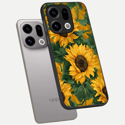  Bright Sunflower Bloom phone case For Oppo Find X9 showing premium glass back cover with detailed artwork
