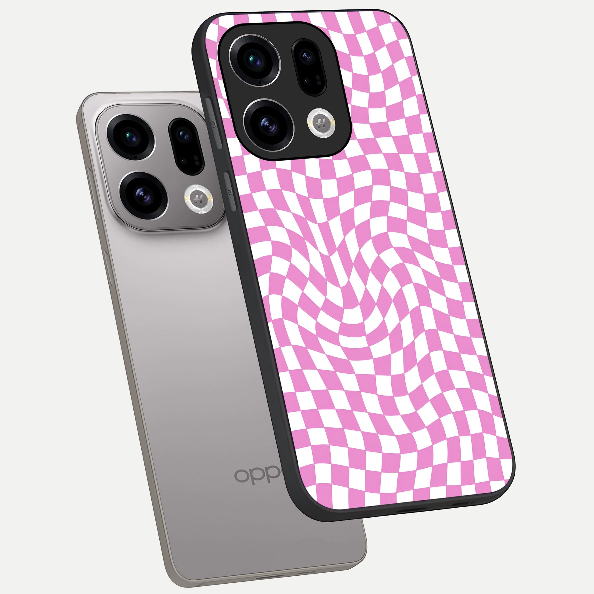  Bubblegum Check Wave phone case For Oppo Find X9 showing premium glass back cover with detailed artwork