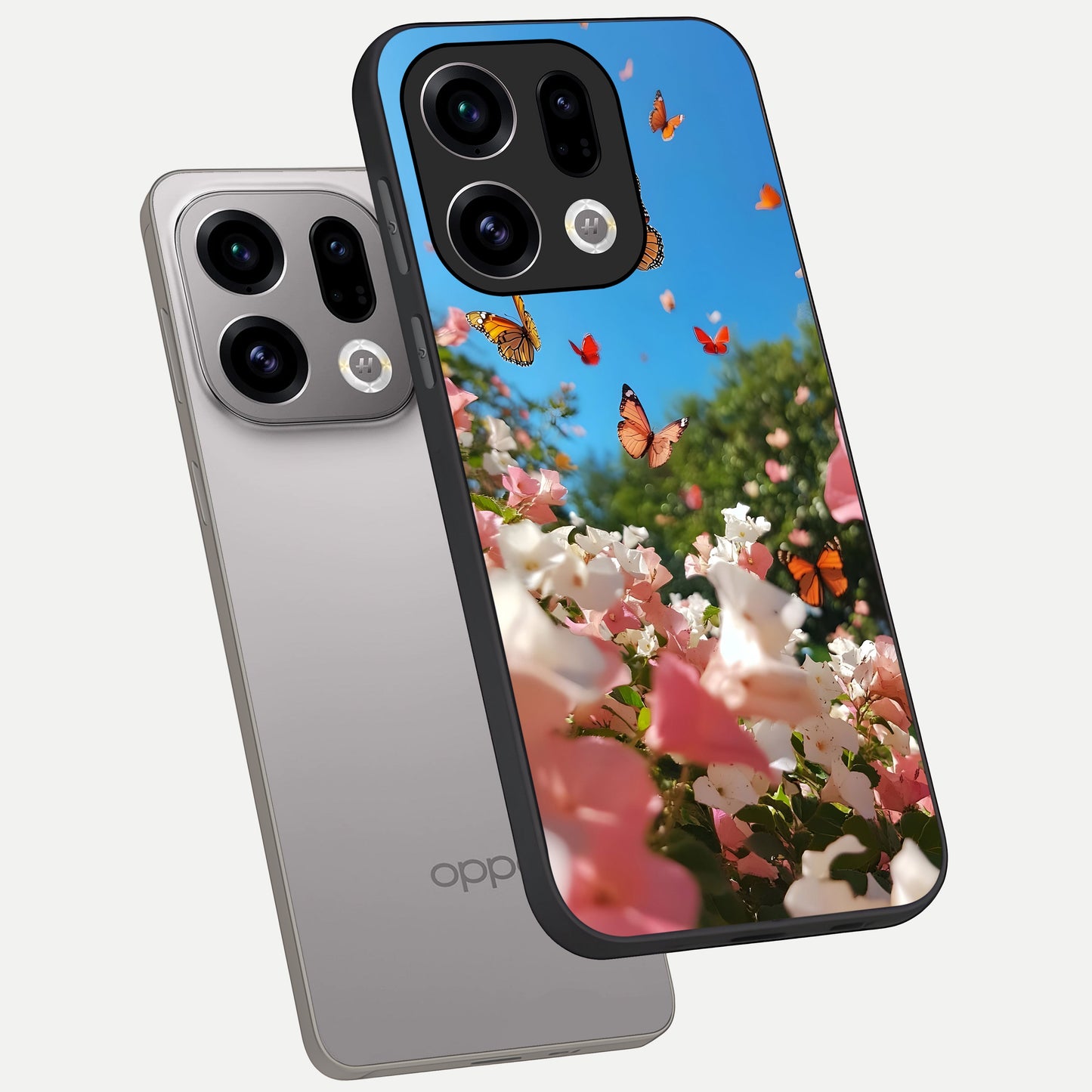  Butterflies In Bloom Sky phone case For Oppo Find X9 showing premium glass back cover with detailed artwork