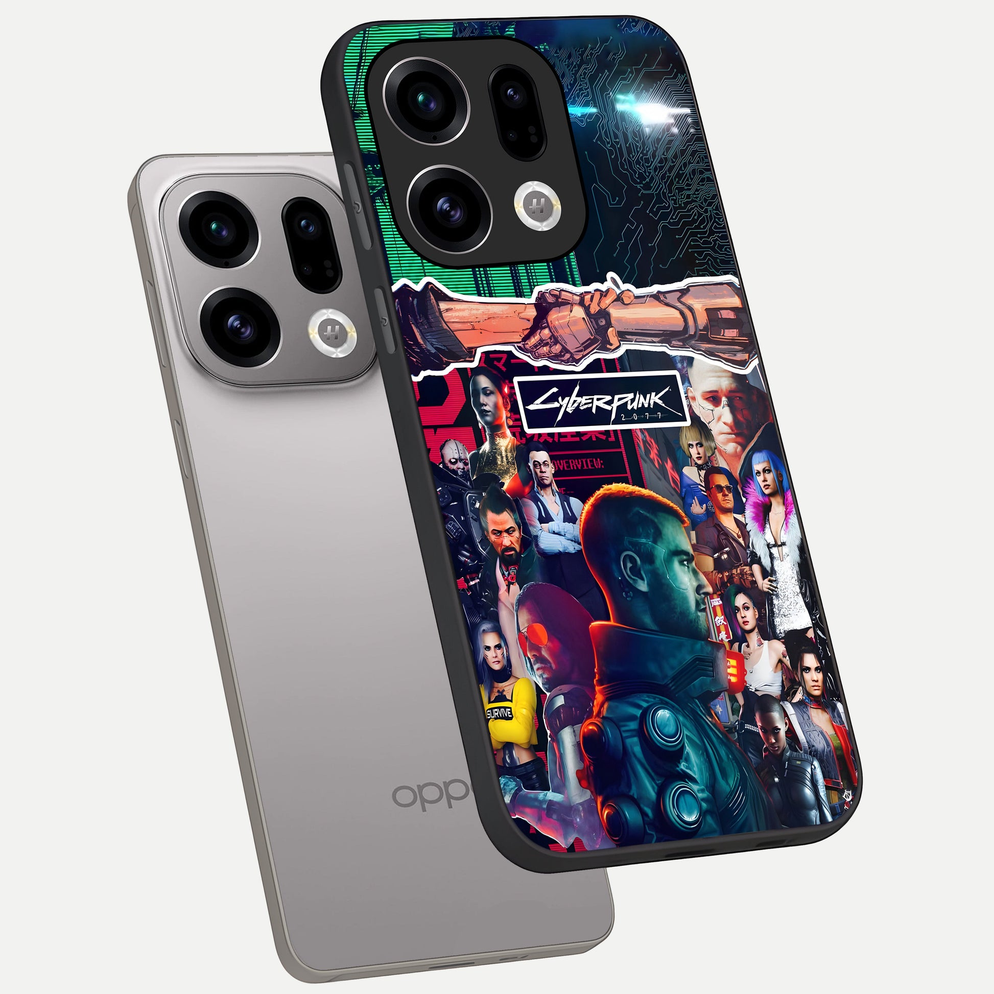  CYBERPUNK Legacy phone case For Oppo Find X9 showing premium glass back cover with detailed artwork