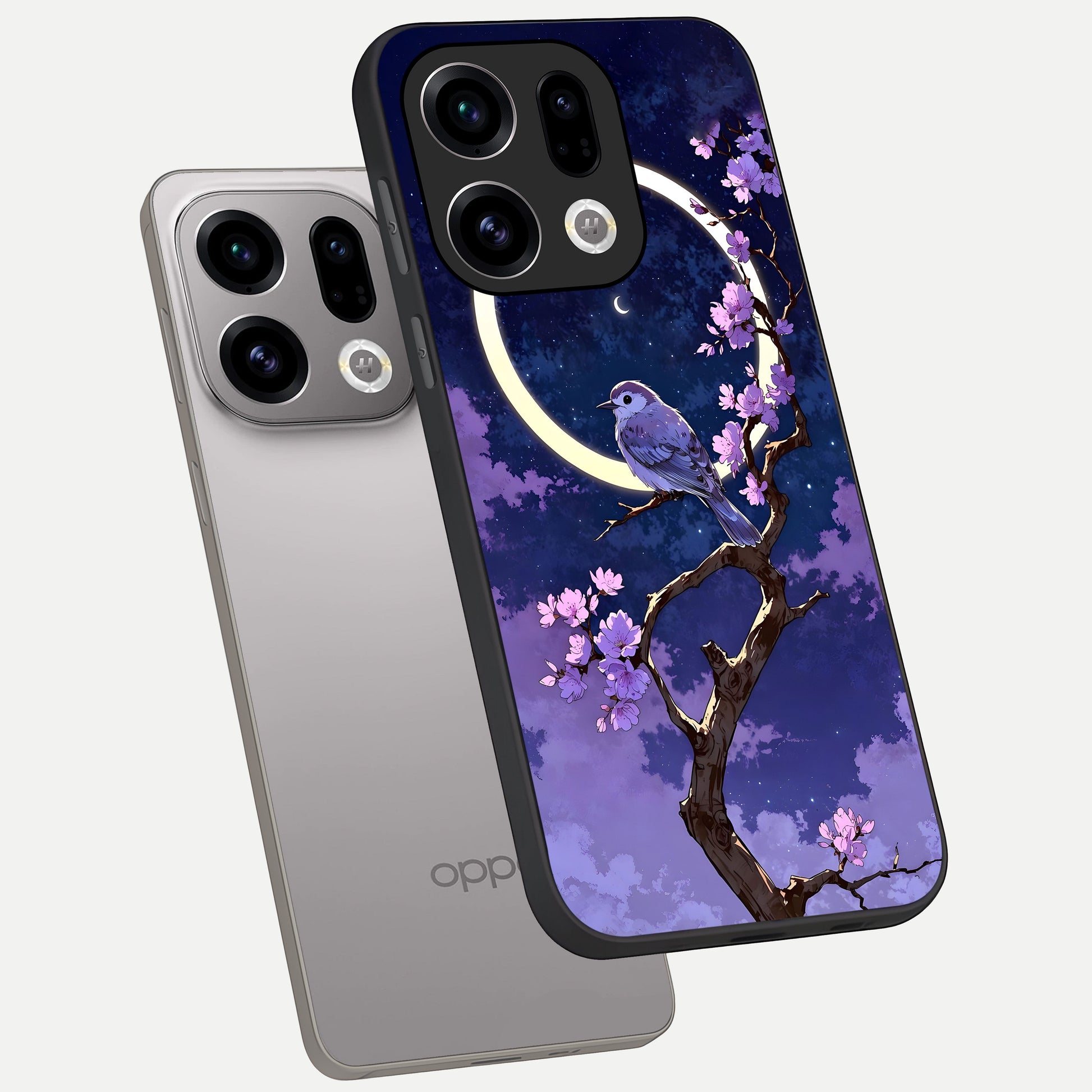  Celestial Bird Blossom phone case For Oppo Find X9 showing premium glass back cover with detailed artwork