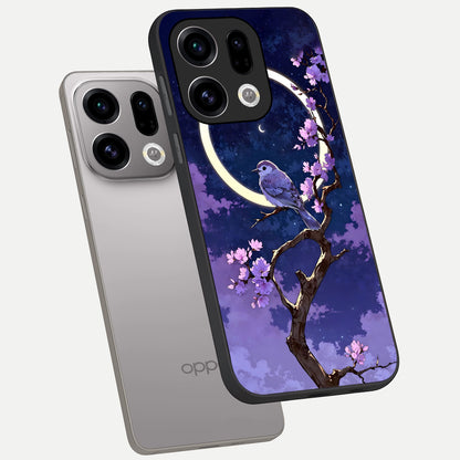  Celestial Bird Blossom phone case For Oppo Find X9 showing premium glass back cover with detailed artwork