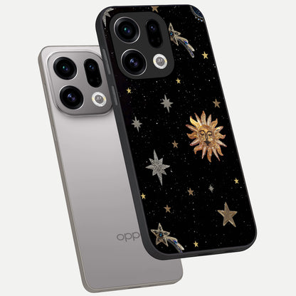  Celestial Moon With Stars phone case For Oppo Find X9 showing premium glass back cover with detailed artwork