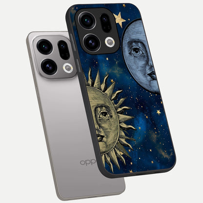  Celestial Moon With Sun phone case For Oppo Find X9 showing premium glass back cover with detailed artwork