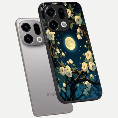  Celestial Moon And Flower phone case For Oppo Find X9 showing premium glass back cover with detailed artwork