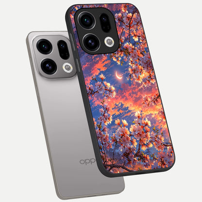  Celestial Sakura Sunset phone case For Oppo Find X9 showing premium glass back cover with detailed artwork