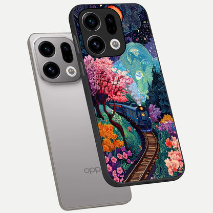  Celestial Train Journey phone case For Oppo Find X9 showing premium glass back cover with detailed artwork