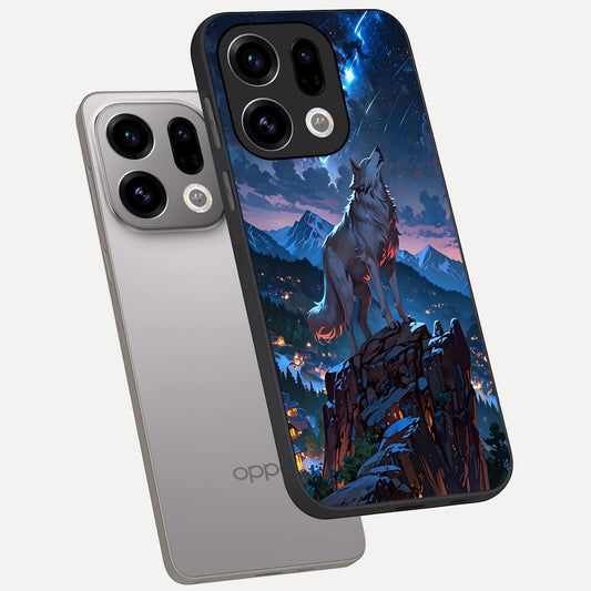 Celestial Wolf Howl phone case For Oppo Find X9 showing premium glass back cover with detailed artwork