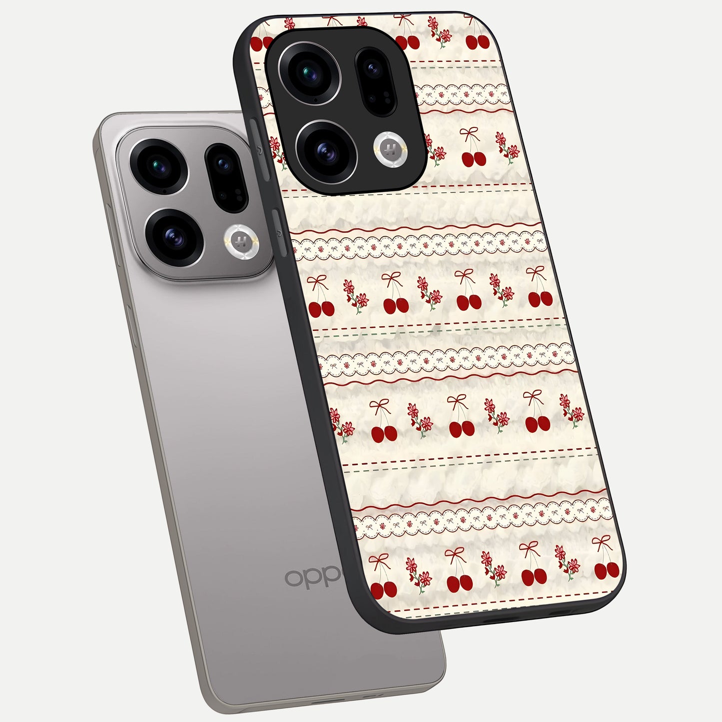  Cherry Bloom Charm phone case For Oppo Find X9 showing premium glass back cover with detailed artwork