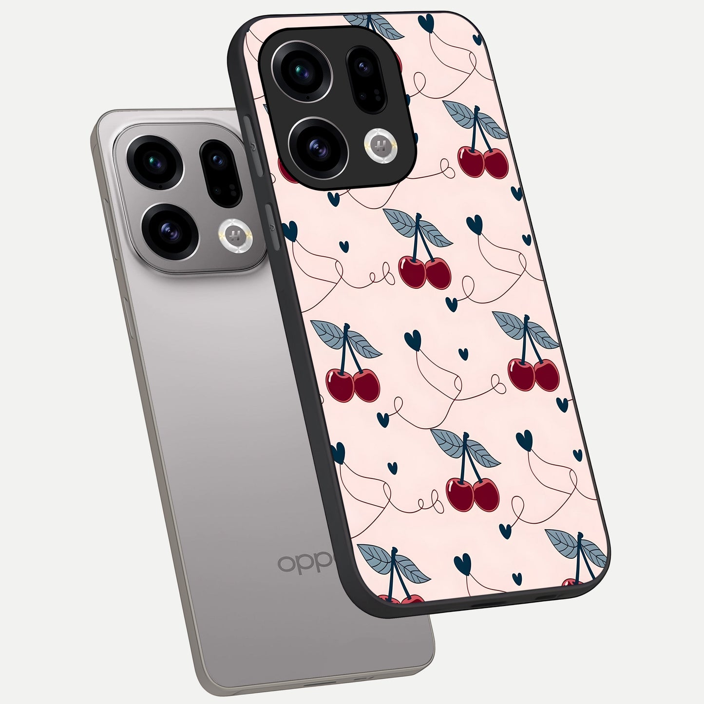 Cherry Heart Line phone case For Oppo Find X9 showing premium glass back cover with detailed artwork