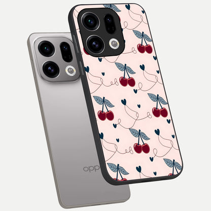  Cherry Heart Line phone case For Oppo Find X9 showing premium glass back cover with detailed artwork