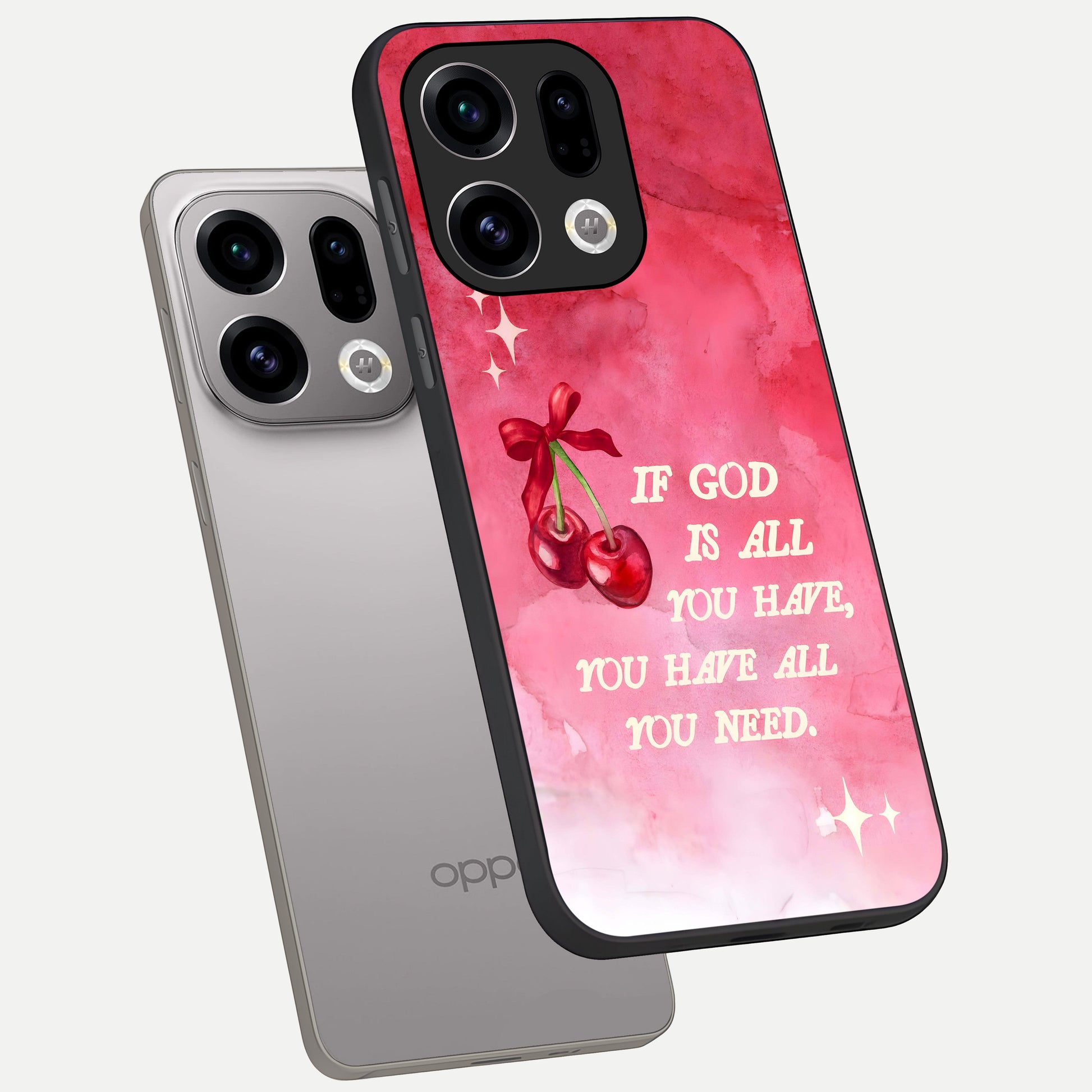  Cherry Quote phone case For Oppo Find X9 showing premium glass back cover with detailed artwork
