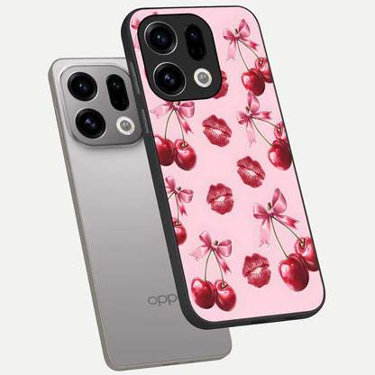  Cherry With Lips phone case For Oppo Find X9 showing premium glass back cover with detailed artwork