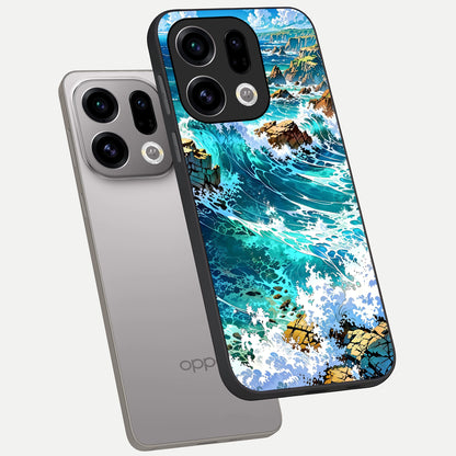  Coastal Blue Waves phone case For Oppo Find X9 showing premium glass back cover with detailed artwork