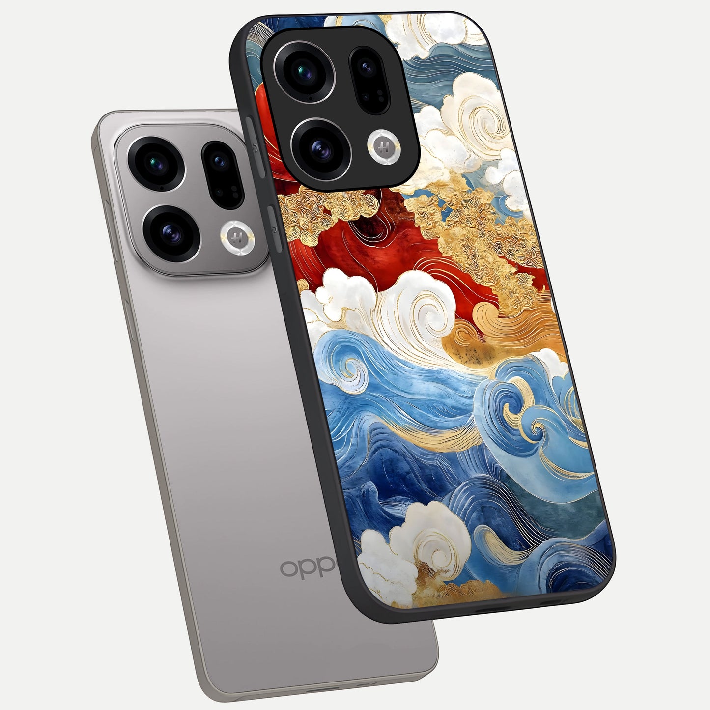  Colored Waves phone case For Oppo Find X9 showing premium glass back cover with detailed artwork