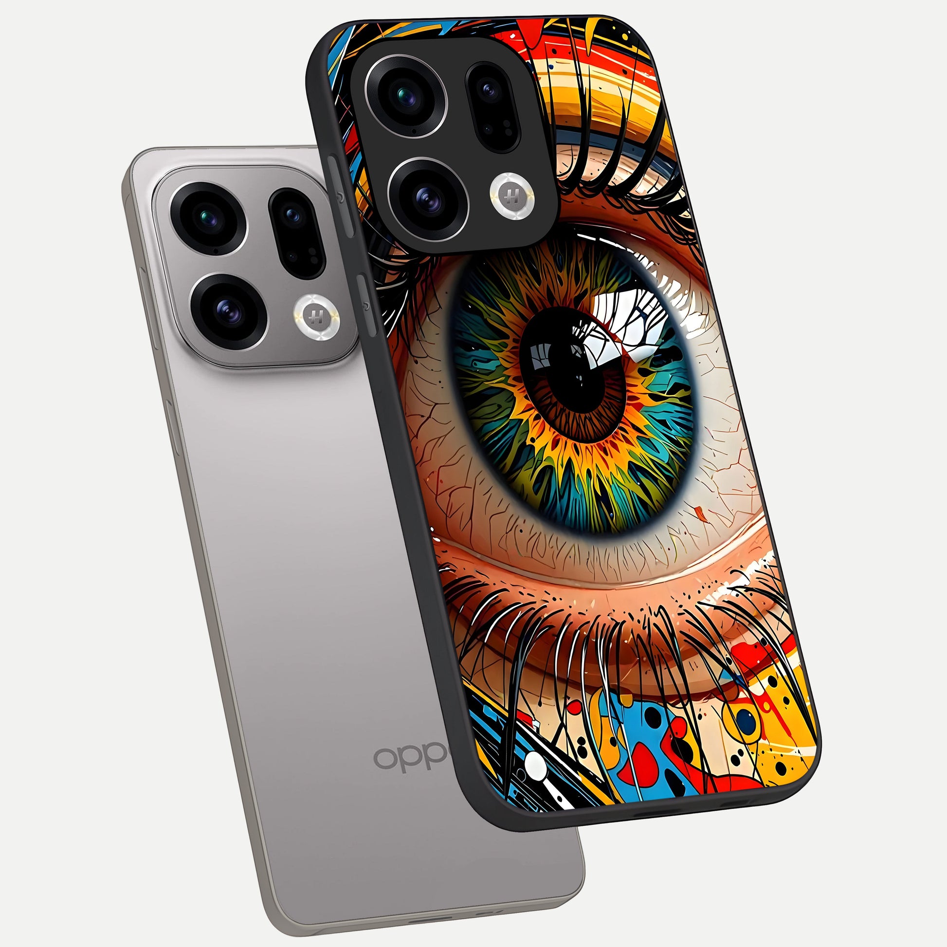  Colorful Eye phone case For Oppo Find X9 showing premium glass back cover with detailed artwork